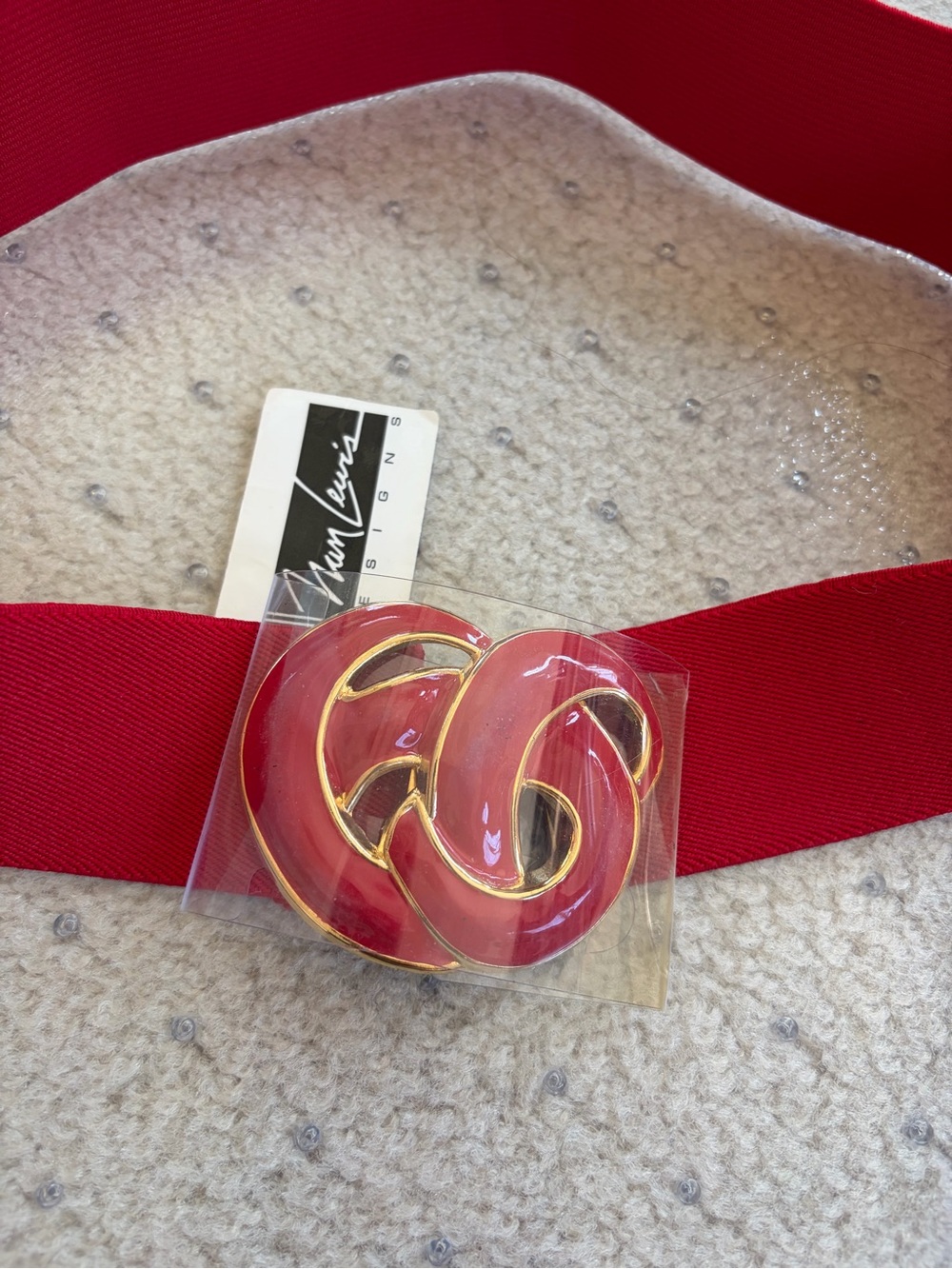 VTG 80s Nan Lewis Designs Red Enamel Elastic Cinch Belt M/L NWT